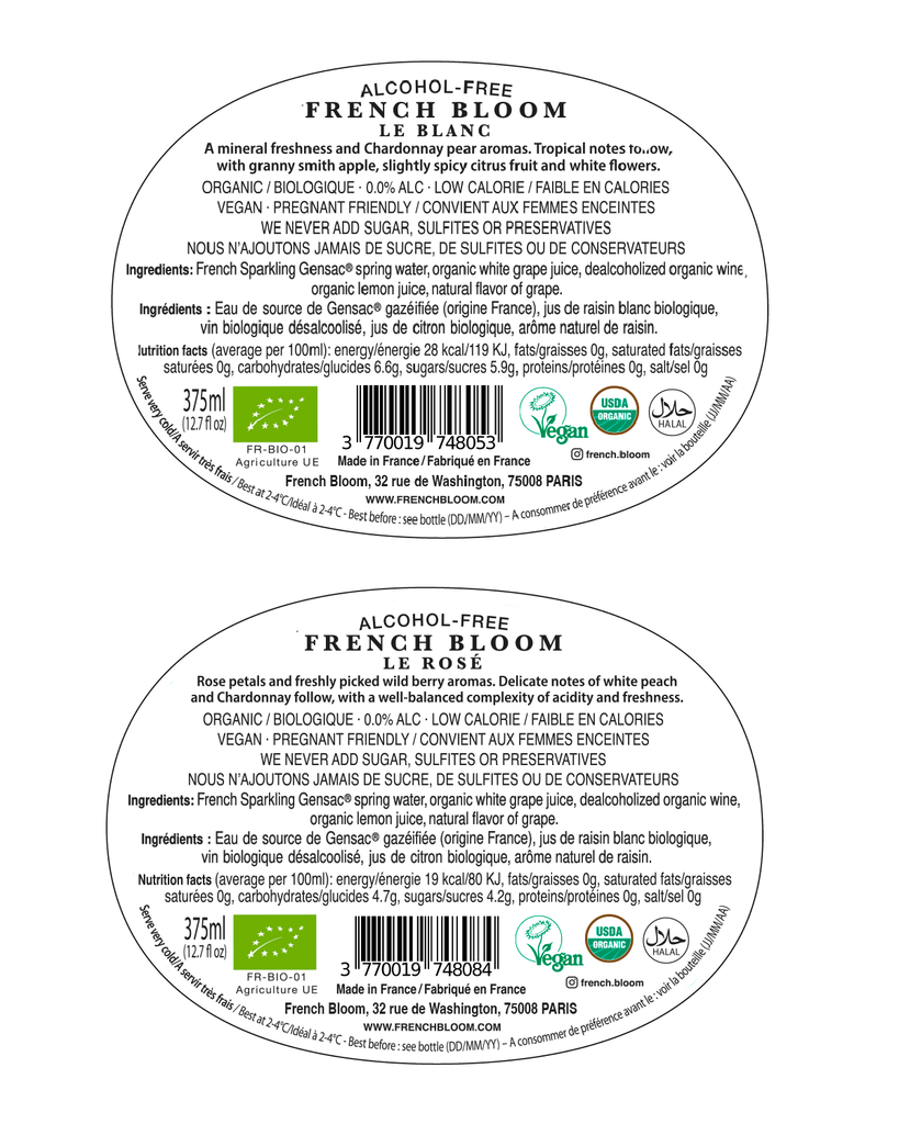 LE BLANC & LE ROSÉ 375ml, VINS EFFERVESCENTS SANS ALCOOL - French Bloom